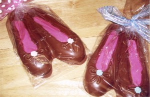 A different style of chocolate shoes.